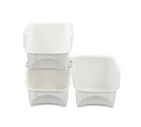 Easymanie Cesta De Almacenamiento Apilable De Plástico, 3 Paquetes, Blanco
