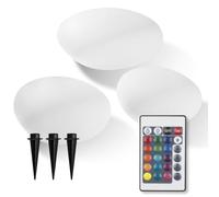 EASYmaxx Set de 3 piezas de piedra solar decorativa | Lámpara de jardín con iluminación LED de cambio de color | Lámpara de jardín exterior moderna | Control remoto | Magníficos efectos de luz | IP67