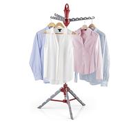 EASYmaxx Tendedero Vario para Camisas | Tendedero Giratorio Plegable para Perchas | Altura Regulable | Tendedero, Perchero con Ganchos para Planchar [Gris/Rojo]