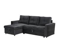 EASYMOBEL Sofá Cama Chaise Longue PAU, 215x135cm - Diseño Moderno, Almacenamiento, Negro en Terciopelo