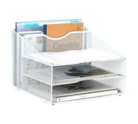 EasyPAG 5 Compartimentos Metal Malla A4 Organizador Escritorio Bandeja Papeles Soporte Archivos Almacenamiento Revistas Clasificador Carta Estante Documentos,Blanco