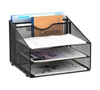 EasyPAG 5 Compartimentos Metal Malla A4 Organizador Escritorio Bandeja Papeles Soporte Archivos Almacenamiento Revistas Clasificador Carta Estante Documentos,Negro