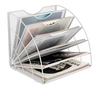 EasyPAG 6 Compartimentos Metal Malla A4 Bandeja Archivo Organizador Papeles Almacenamiento Escritorio Soporte Documentos Clasificador Carta Estante Folios,Blanco