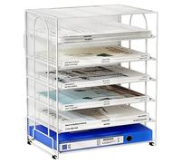 EasyPAG 6 Niveles Metal Malla A4 Bandeja Archivo Organizador Revistero Almacenamiento Papeles Soporte Documentos Clasificador Escritorio Estante Cartas,Blanco