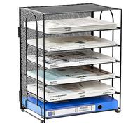 EasyPAG 6 Niveles Metal Malla A4 Bandeja Archivo Organizador Revistero Almacenamiento Papeles Soporte Documentos Clasificador Escritorio Estante Cartas,Negro