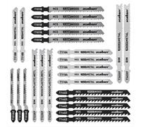 EasySpeed Hojas Sierra de Calar, Estuche 25 Piezas, Vástago T, HCS, HSS, BIM, Acero al Carbono, Madera, Metal, PVC, Plástico, Compatible con Bosch, Black&Decker, Makita, Dexter, Stanley, Worx, Alta