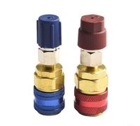 Eawfgtuw Juego de adaptadores de extensión de acoplador rápido R134A para aire acondicionado de coche, conectores laterales altos y bajos con tapa azul roja, 180 grados para manómetro de CA