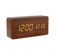 Eawfgtuw Reloj despertador digital con acabado de madera, pantalla LED grande que muestra la fecha, alarma dual, luz nocturna de repetición, lámpara de escritorio portátil para dormitorio, oficina