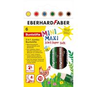 Eberhard Faber 518905 - Lápices de color Jumbo 3en1 con lápiz de cera, lápiz acuarelable y lápiz de color, Mini Maxi, 6 lápices de color