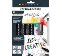 EBERHARD FABER 558213 - Mixed Media Set Artist Colour 13-piece, in ual Brush Pen, Pigment Liner and Water Brush, Handlettering Starter Set
