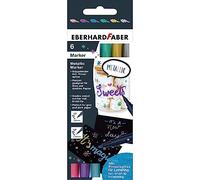 Eberhard Faber 558406 - Rotulador metálico, 6 rotuladores, punta gruesa y fina, juego de rotuladores pincel