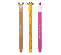 EBERHARD FABER 599039 - Bolígrafo roller borrable, 3 bolígrafos Animal Erase it, mono, jirafa, unicornio, bolígrafo gel azul 0,7 mm