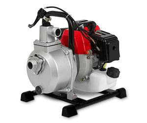 EBERTH Motobomba de agua a gasolina, motor de 2T y 2CV, caudal de 12.000l/h, conexión de 1 pulgada, altura de aspiración de 7m y de impulsión de 17,5m, arranque por cable y con base metálica