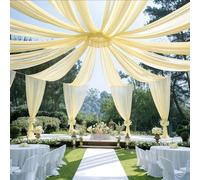EBETA Cortina de Gasa para Boda, Chiffon Cenefa de Boda Cortinas con cenefas, Cenefa Decorativa de Gasa con Bolsillo para Varilla, Tela para Decoración de Bodas (Champán, 10 x 0,73 m)