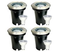 EBION 4 Pezzi Foco para empotrar en el suelo para GU10, IP67 Foco empotrable para suelo redondo, foco exterior transitable para césped, plataforma, balcones