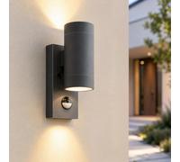 EBION IP65 Aplique Pared Exterior con Sensor de Movimiento, 2 GU10 Up/Down | 1 Pieza Luz Exterior con Sensor de Movimiento, Lampara Exterior de Aluminio Antracita sin Bombillas para Entrada y Garaje
