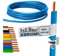 EBROM Cable de alimentación - Cable de PVC rígido - Cable de cableado - H07V-U 2,5 mm² - 2,5 mm² - Color: azul claro - muchas longitudes a elegir, de 10 metros a 100 metros - Longitud seleccionada: 50