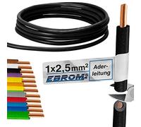 EBROM Cable de alimentación - Cable de PVC rígido - Cable de cableado - H07V-U 2,5 mm² - 2,5 mm² - Color: Negro - Muchas longitudes a elegir, de 10 metros a 100 metros - Su longitud seleccionada: 25 m