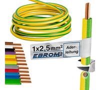 EBROM Cable de alimentación - Cable de PVC rígido - Cable de cableado - H07V-U 2,5 mm² - 2,5 mm² - Color: verde y amarillo - muchas longitudes a elegir, de 10 metros a 100 metros - Su longitud