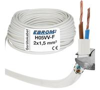 EBROM Cable de plástico redondo, cable, cable de alimentación, cable, cable de dispositivo H05VV-F 2 x 1,5 mm², color: blanco, muchas longitudes en incrementos de 5 metros de hasta 200 metros, 2 x 1,5