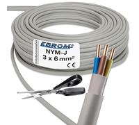 EBROM NYM-J 3x6 mm² - Cable de revestimiento - Cable de instalación - Cable para zonas húmedas - gris - Selección en incrementos de 1 metro - Cable vendido por metros exactos - Su selección: NYM-J 3x6
