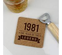 eBuyGB 2012923BL8 Posavasos Cuadrados de Corcho Grabado, diseño 1980 Year of The Legend, 40 cumpleaños para él, Hombres, cuadragésimo Regalo para papá, tío, Hermano