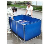 EBzvblxm Estanque para Peces sobre el Suelo, Estanque de Peces Lona PVC con Marco Acero Drenaje, portátil, Azul, Varios tamaños