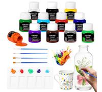 ECBEITF Set de 12 Pinturas para Cerámica y Cristal con Paleta y 4 Pinceles, 25 ml Pintura Cerámica Resistente al Agua para Porcelana, Tazas, Platos, Jarrón, Artesanías