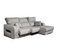 ECCOX - Sofá Chaise Longue Diamante 3 Plazas - Asientos Deslizantes y Cabeceros Reclinables - Desenfundable - Cojines a Juego Incluidos - Chaiselonge Derecha Tapizado en Tela Antimanchas - Color Gris