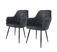 ECD Germany 2X Juego Sillones de Comedor - Gris Oscuro - Asiento Terciopelo - Patas con Refuerzo de Acero - Estilo Vintage - Asientos Modernos de Oficina Sala de Estar - Carcasa ergonómica