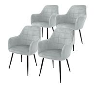ECD Germany 4X Juego sillones de Comedor - Gris - Asiento Terciopelo - Patas de Madera Refuerzo de Acero - Estilo Vintage - Asientos Modernos de Oficina Sala de Estar - Carcasa ergonómica