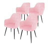 ECD Germany 4X Juego sillones de Comedor - Rosa - Asiento Terciopelo - Patas con Refuerzo de Acero - Estilo Vintage - Asientos Modernos de Oficina Sala de Estar - Carcasa ergonómica