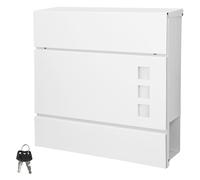 ECD Germany Buzón Correo de Pared en Acero Inoxidable 37x10x36,5cm Blanco Caja de Puerta Postal Moderno Casilla con Rollo de Periódico Cierre con Llave Placa de Identificación y Ventanas Visualización