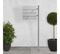 ECD Germany Buzón Correos de Pie 37 x 11 x 37cm de Acero Diseño Moderno Gris Claro + Soporte Plateado 120 cm de Altura para Entrada, con Compartimiento Integrado para Periódico, Cerradura con 2 Llaves