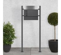 ECD Germany Buzón Correos Exterior Diseño Moderno de Pared con 3 Ventanas de Observación Compartimento para Periódicos 37x10,5x36,5 cm Acero Plata/Antracita Incl. 2 Llaves con Material de Montaje