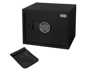 ECD Germany Caja Fuerte Mediana de Seguridad 27L 38x30x29,5 cm Eléctronica con Teclado Númerico Digital y Luz de Sensor Empotrable de Metal Negro con Código PIN para Depósito Seguro de Pertenencias
