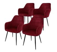 ECD Germany Juego de 4 Sillas de Comedor con Respaldo y Reposabrazos Asiento de Terciopelo Granate Nórdico con Patas de Metal Asiento de Cocina Sala de Estar Escritorio