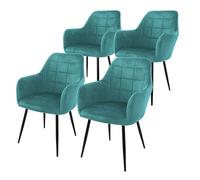 ECD Germany Set 4X Sillas de Comedor con Respaldo y Reposabrazos Asiento Turquesa Tapizado con Funda de Terciopelo Patas de Metal Sillón Diseño Ergonómico Moderno para Salón, Escritorio o Cocina