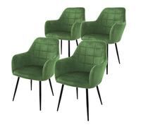 ECD Germany Set 4X Sillas de Comedor Verde Salvia Asiento Moderno Tapizado de Terciopelo Patas de Metal Negras, Respaldo y Reposabrazos Ergonómicos Sillón Moderno para Salón Oficina Dormitorio Cocina