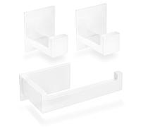 ECENCE 1x Portarrollos Papel Higiénico + 2X Ganchos para Toallas Adhesivo sin taladrar, Accesorios para baño, Blanco - Fabricados en Acero Inoxidable 304