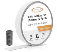 ECENCE Cinta metálica adhesiva 3m x 35 mm - con 10 imanes de ferrita - tira de acero para notas, fotos, figuras y apuntes