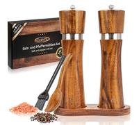 ECENCE Molinillo de Pimienta y Sal Set de 2 Madera de Acacia | Juego de molinillo para sal y pimienta con mecanismo de cerámica, base y cepillo de limpieza incluidos