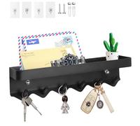 Echehi 6 Ganchos Cuelga Llaves Con Estanteria, la Multifuncional Autoadhesivo a Prueba de óxido Metal Colgador Llaves Pared Adecuado para Entrada, Cocina, Oficina, Baño y sala de estar. Negro