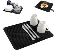 Echehi Escurreplatos Silicona para Escurrir Platos para Encimeras de Cocina, con Diseño Ondulado, Antideslizante y Que Protege Las Superficies. Negro