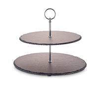 ECHTWERK Botella Shiny Brillante para Beber Soporte para Tartas, Bandeja para Servir Frutas, Queso y postres, Pizarra Natural, 2 Pisos, Mango de Metal, 30/25 cm, 18/8 Stainless Steel, Plata