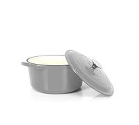 Echtwerk cazuela de hierro fundido con revestimiento esmaltado, olla de hierro fundido, asador con tapa, olla redonda para pan, Apta para hornos, parrillas, barbacoa e inducción, Gris, 3,5 L