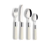 ECHTWERK Cubertería "Bistro", con mangos de plástico, cubertería de camping, cubertería de exterior, juego de 16 piezas, para hasta 4 personas, acero inoxidable 18/0, color crema