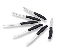 ECHTWERK cuchillo de pan/cuchillo de desayuno, de acero inoxidable con filo de sierra, adecuado para panecillos, baguettes, frutas firmes y pasteles, mango ergonómico de plástico, Negro, 6 pzas.