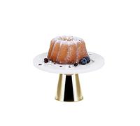 ECHTWERK Elegante bandeja de mármol para tartas, bandeja para tartas con soporte, para servir comida, fruta, queso y postres, para fiestas o bodas, edición dorada, Ø 22 cm