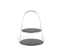 ECHTWERK Etagere/Bandeja para repostería, Fruta, Queso y postres con 2 Niveles de Pizarra Natural y asa de Lazo, Soporte para repostería, Edición Plata, Ø Platos de Pizarra Aprox. 25/30 cm